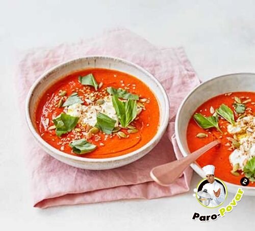 Запеченый томатный суп с красным перцем и рикоттой